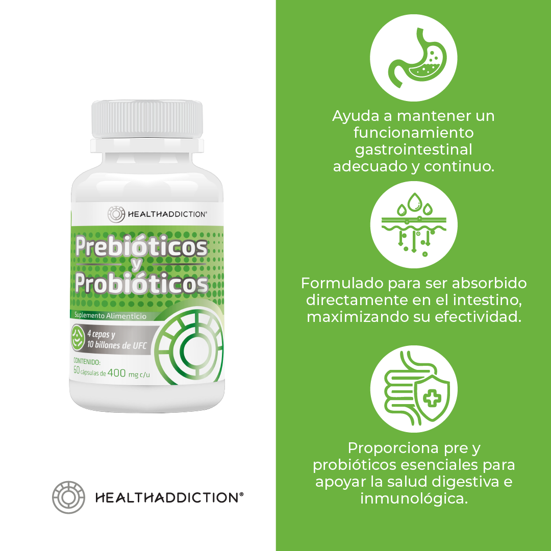 Foto 6 pulgar | Probióticos y Prebióticos Healthaddiction Fórmula Avanzada con 4 Cepas 10 Billones de UFC 60 Cápsulas