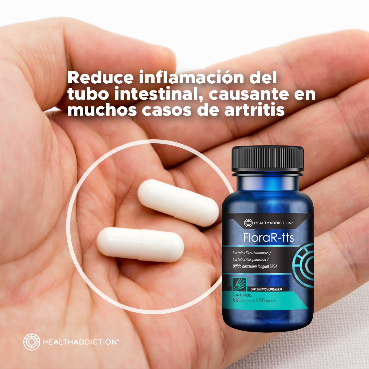 Foto 4 | Probióticos Healthaddiction Flora-rtts para Artritis y Salud Digestiva 60 Cápsulas Veganas