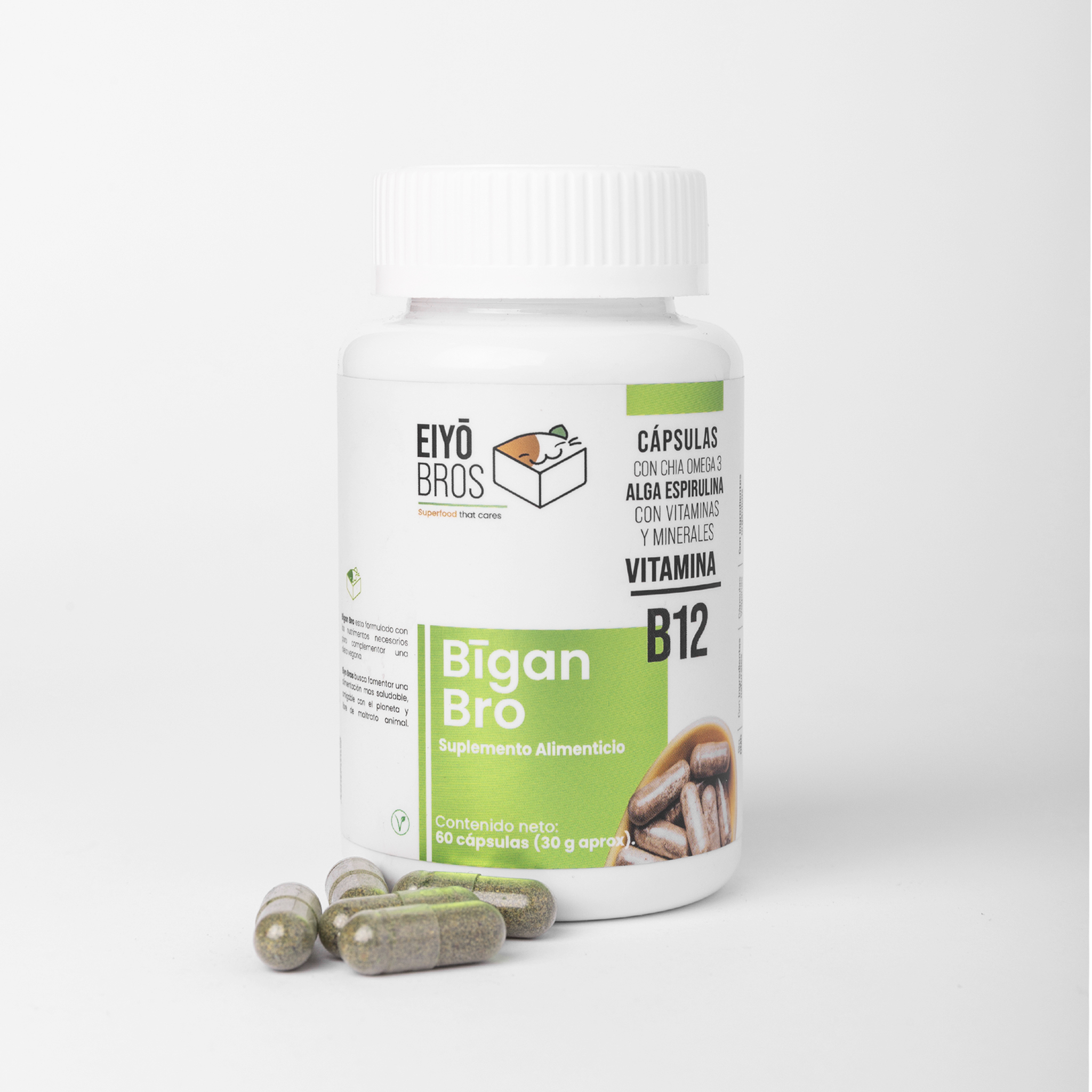 Foto 3 pulgar | Bigan Bro Eiyo Bros Cápsulas veganas con Vitamina B12 + Chía + Omega 3 + Alga Espirulina +  Mix Vitamínico