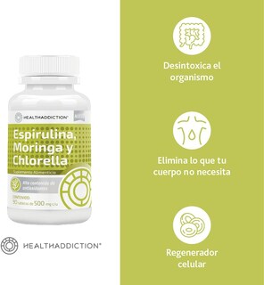 Foto 3 | Complejo de Espirulina + Chlorella + Moringa Healthaddiction 90 Cápsulas