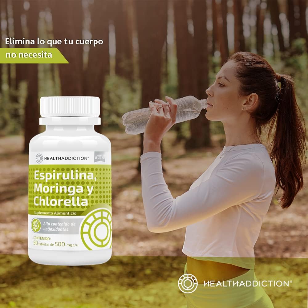 Foto 7 pulgar | Complejo de Espirulina + Chlorella + Moringa Healthaddiction 90 Cápsulas