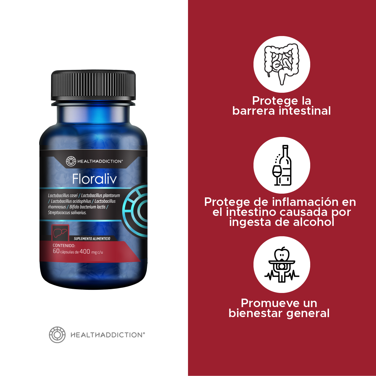 Foto 4 pulgar | Probióticos Healthaddiction Floraliv para Hígado y Salud Intestinal 60 Cápsulas