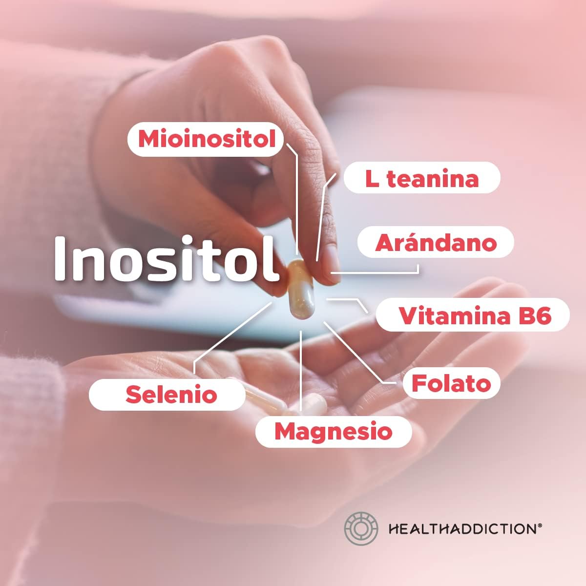 Foto 6 pulgar | Inositol Healthaddiction Myo Inositol L Teanina Arándano Vitamina B6 Folato Magnesio y Selenio 60 Cápsulas