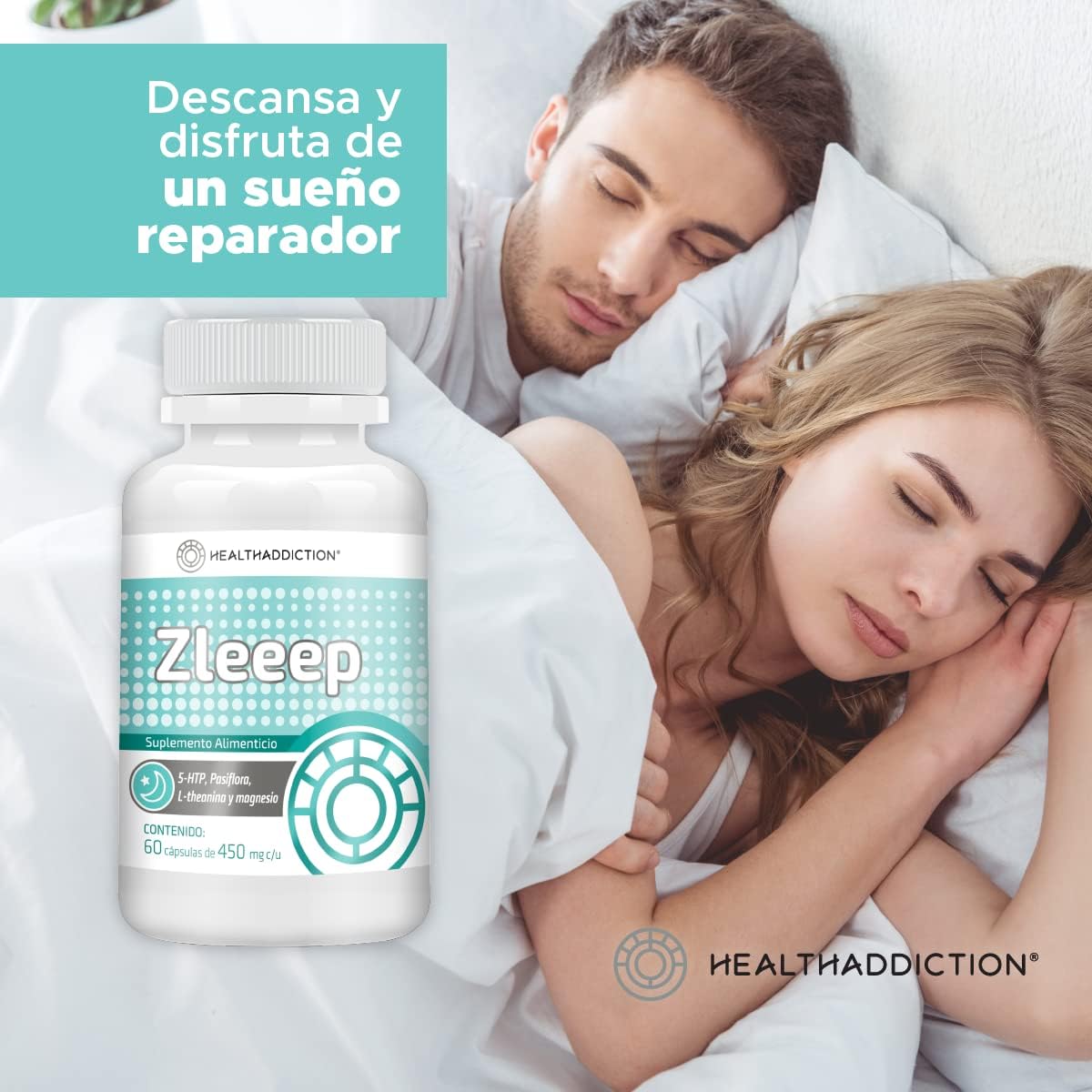Foto 6 pulgar | Suplemento Zleep Healthaddiction L-teanina Pasiflora Magnesio y 5htp 60 Cápsulas