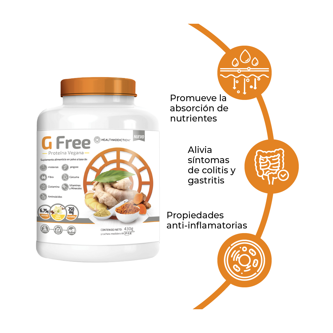 Foto 5 pulgar | Proteína Vegana G Free Healthaddiction con Glutamina Fibra Sabor Vainilla 430 g