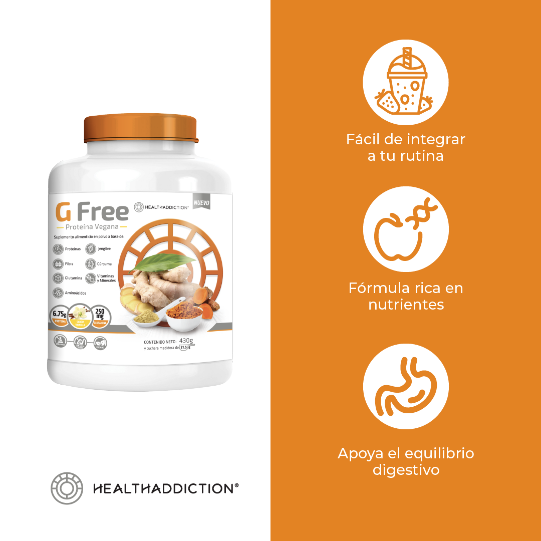 Foto 6 pulgar | Proteína Vegana G Free Healthaddiction con Glutamina Fibra Sabor Vainilla 430 g