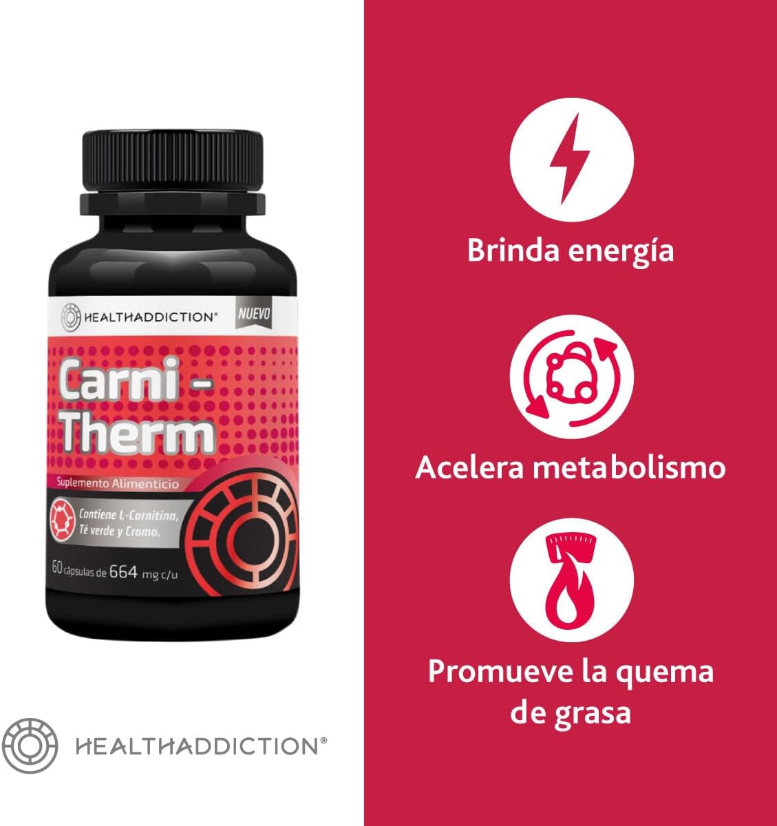 Foto 4 pulgar | Carnitherm Healthaddiction Termogénico L-carnitina Té Verde y Cromo 60 Cápsulas