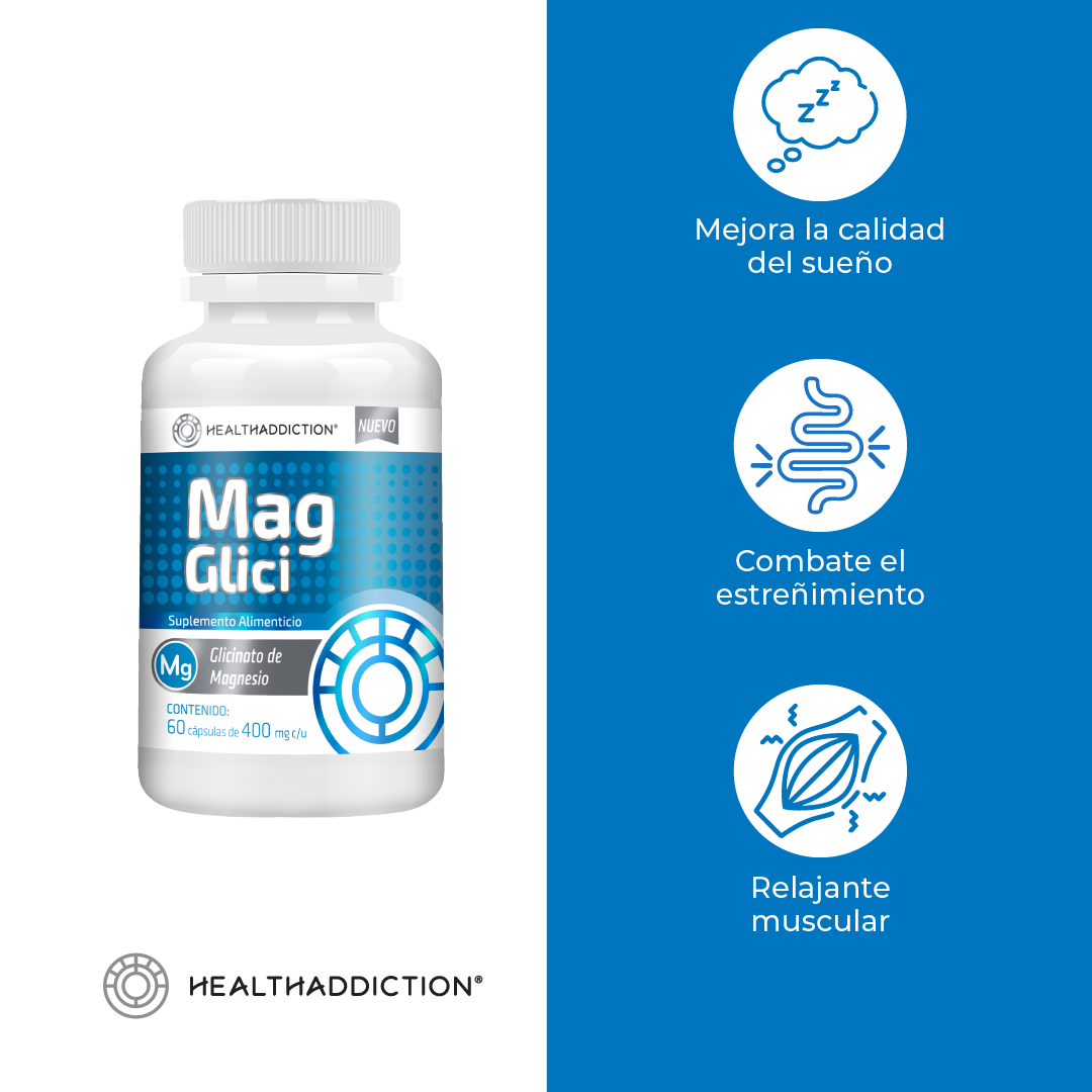 Foto 6 pulgar | Suplemento Glicinato de Magnesio Healthaddiction 400mg 60 Cápsulas