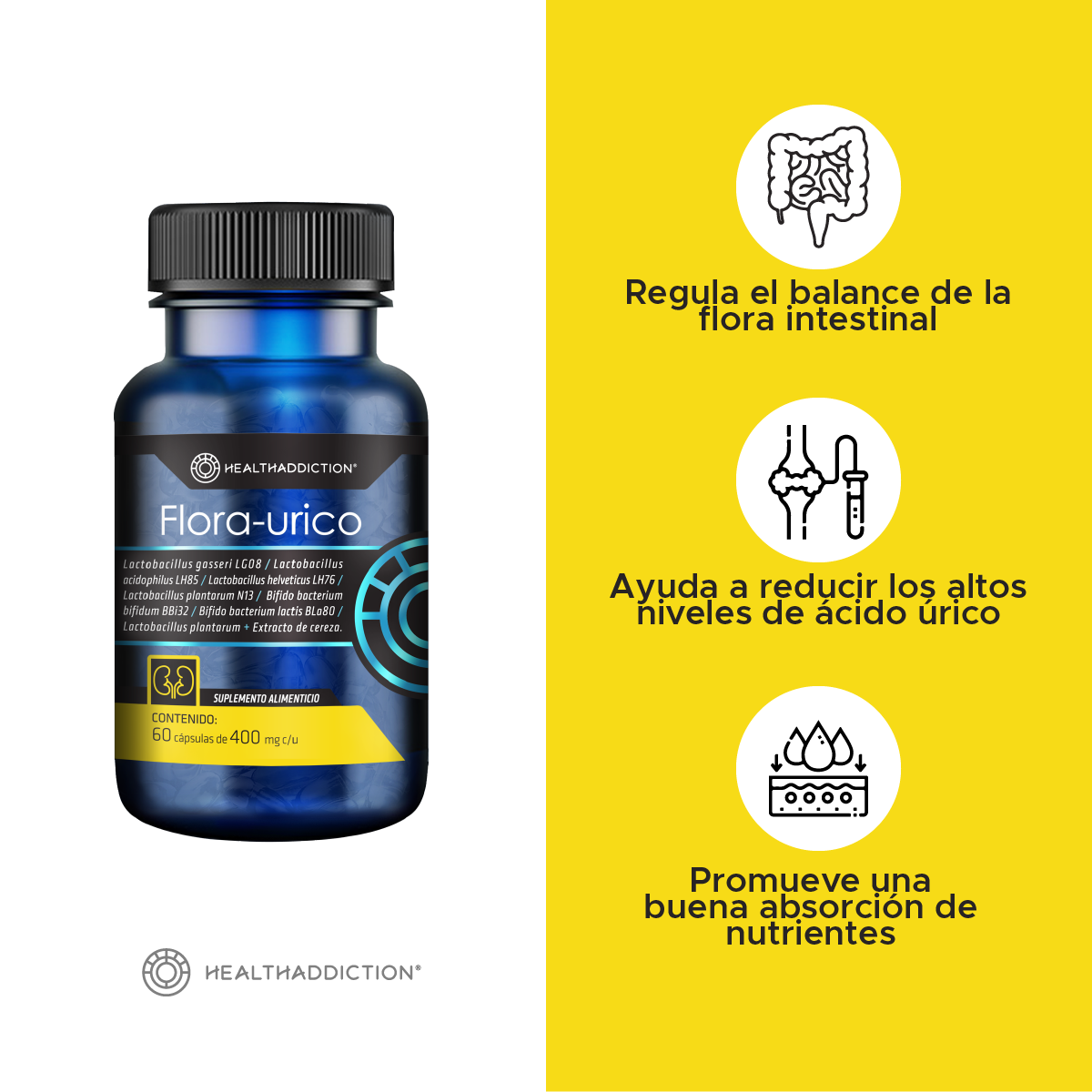 Foto 4 | Probióticos Healthaddiction Flora-urico 60 Cápsulas