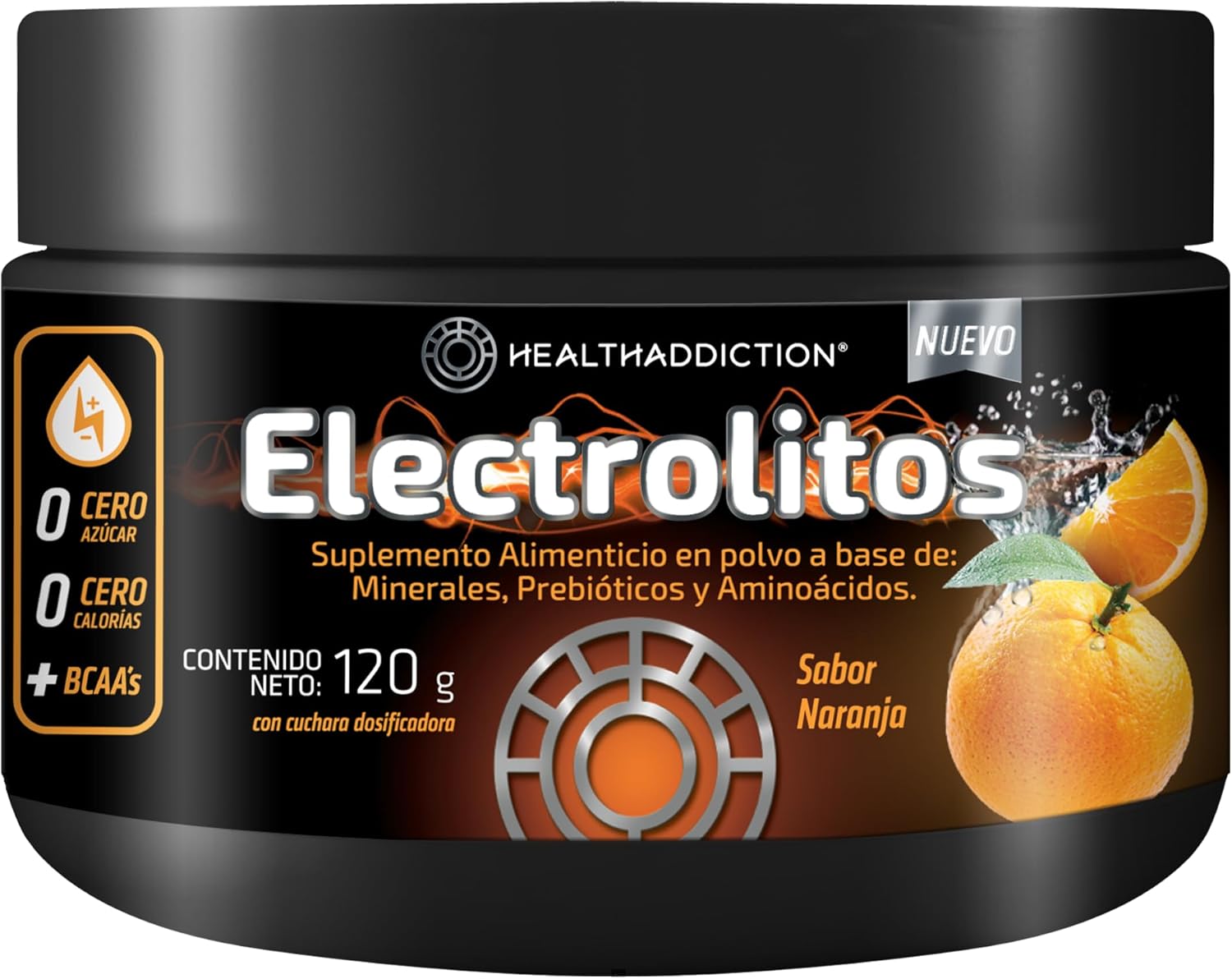 Foto 2 pulgar | Electrolitos Healthaddiction Sin Azúcar Naranja 0 Carbs 120g