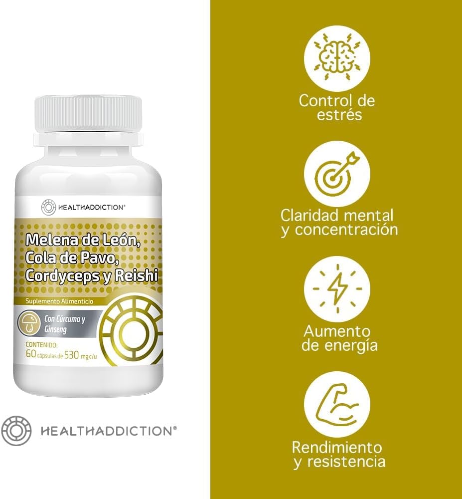 Foto 4 pulgar | Melena de Leon Healthaddiction Cordyceps Cola de Pavo y Reishi 60 Cápsulas