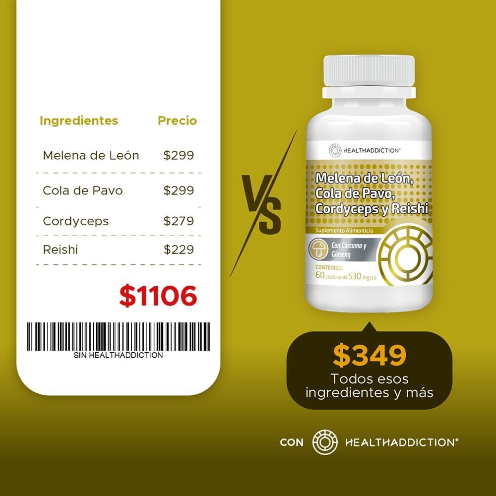 Foto 4 | Melena de Leon Healthaddiction Cordyceps Cola de Pavo y Reishi 60 Cápsulas