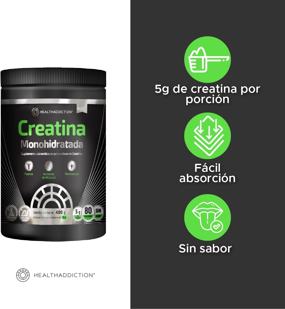 Foto 4 | Creatina Monohidratada Healthaddiction Suplemento Nedutro Alta Calidad 400g