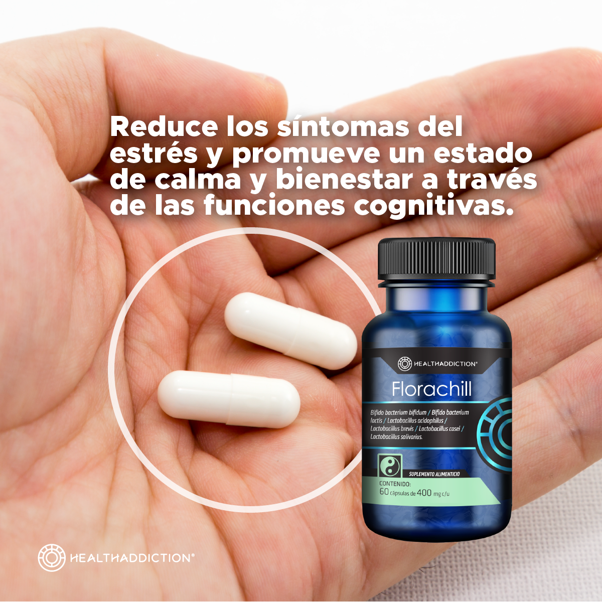 Foto 5 pulgar | Probióticos Healthaddiction Florachill para Relajación y Bienestar Cognitivo 60 Cápsulas