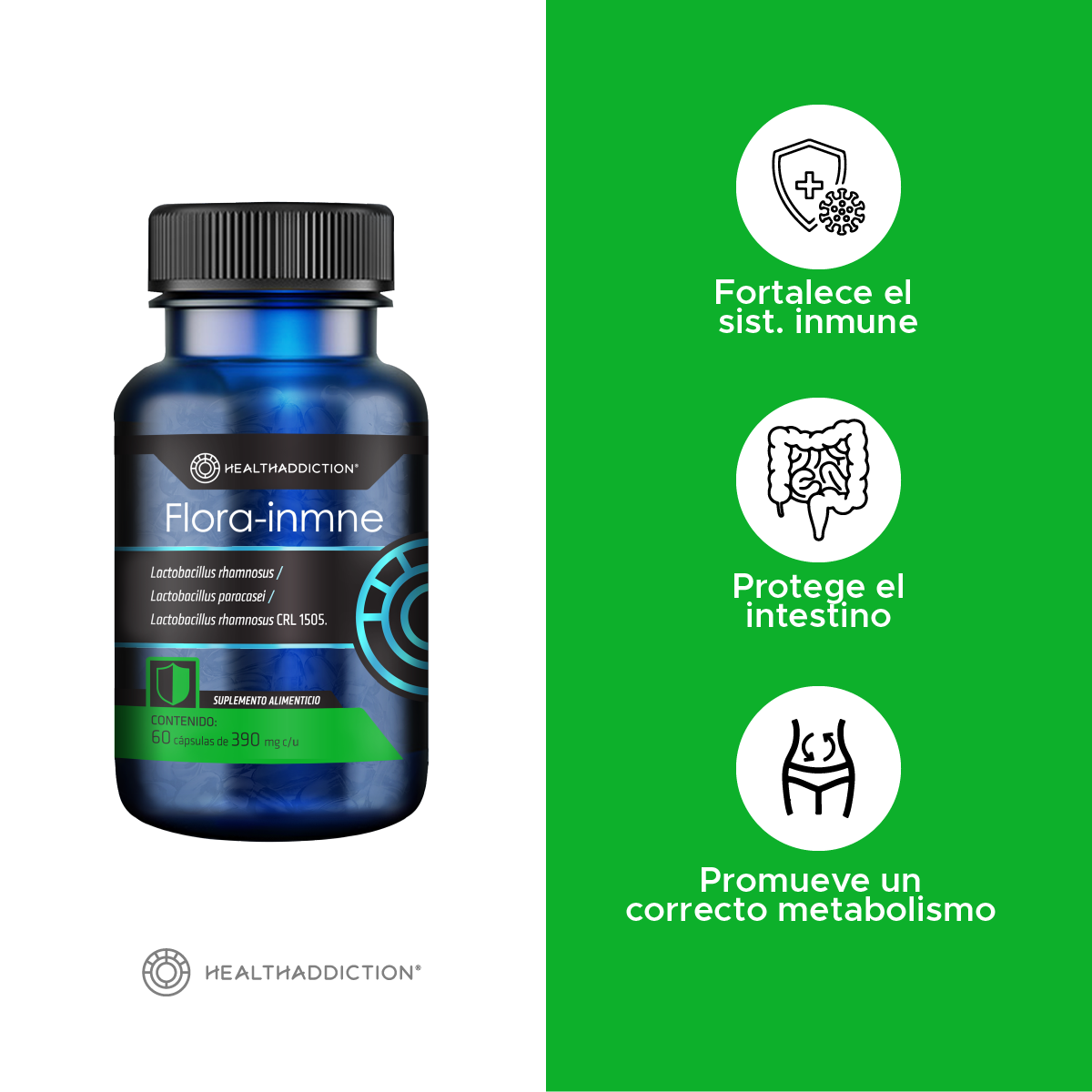 Foto 4 pulgar | Probióticos Healthaddiction Florainmne Refuerza Sistema Inmune 60 Cápsulas