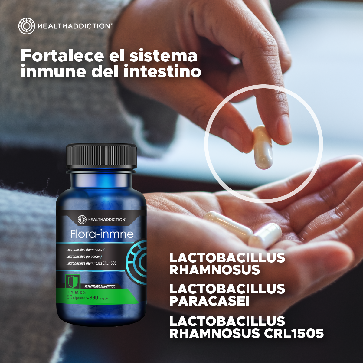 Foto 5 pulgar | Probióticos Healthaddiction Florainmne Refuerza Sistema Inmune 60 Cápsulas