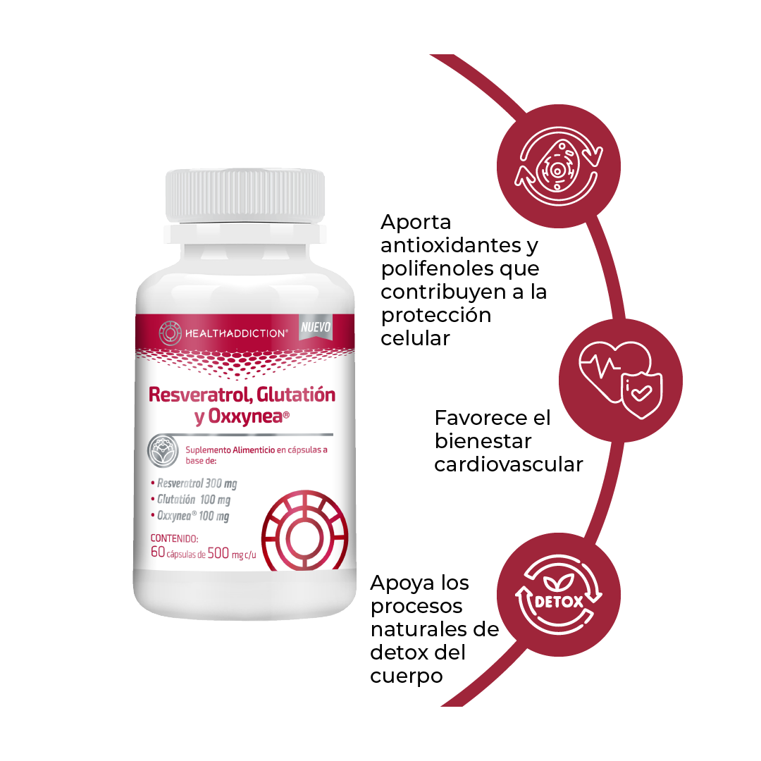Foto 5 pulgar | Suplemento Resveratrol Glutatión y Oxxynea Healthaddiction 60 Cápsulas