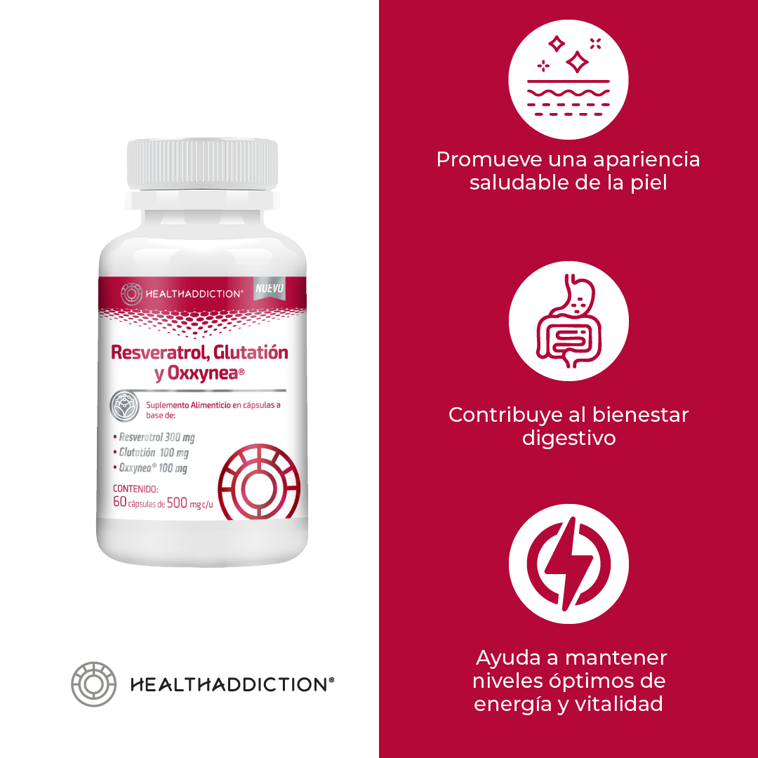 Foto 6 pulgar | Suplemento Resveratrol Glutatión y Oxxynea Healthaddiction 60 Cápsulas