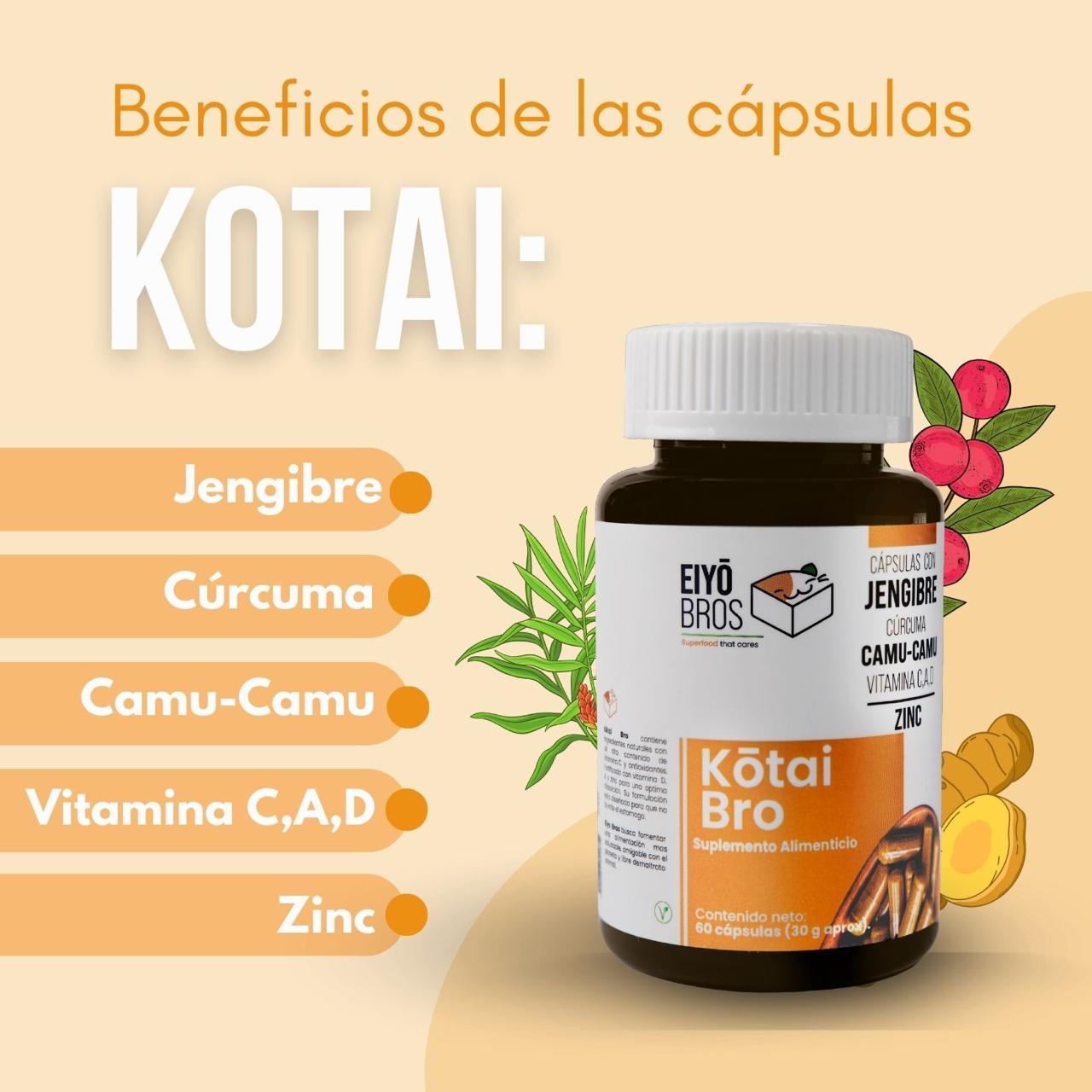 Foto 7 pulgar | Kotai Bro Eiyo Bros Cápsulas Con Cúrcuma+Jengibre+Camu-camu+Vitaminas (c,d,a) (sistema Inmune Y Antioxidante)