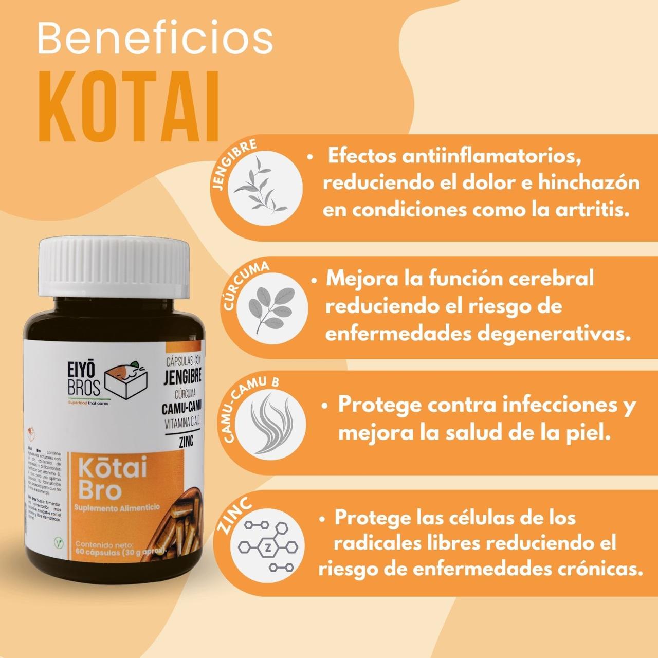 Foto 9 pulgar | Kotai Bro Eiyo Bros Cápsulas Con Cúrcuma+Jengibre+Camu-camu+Vitaminas (c,d,a) (sistema Inmune Y Antioxidante)