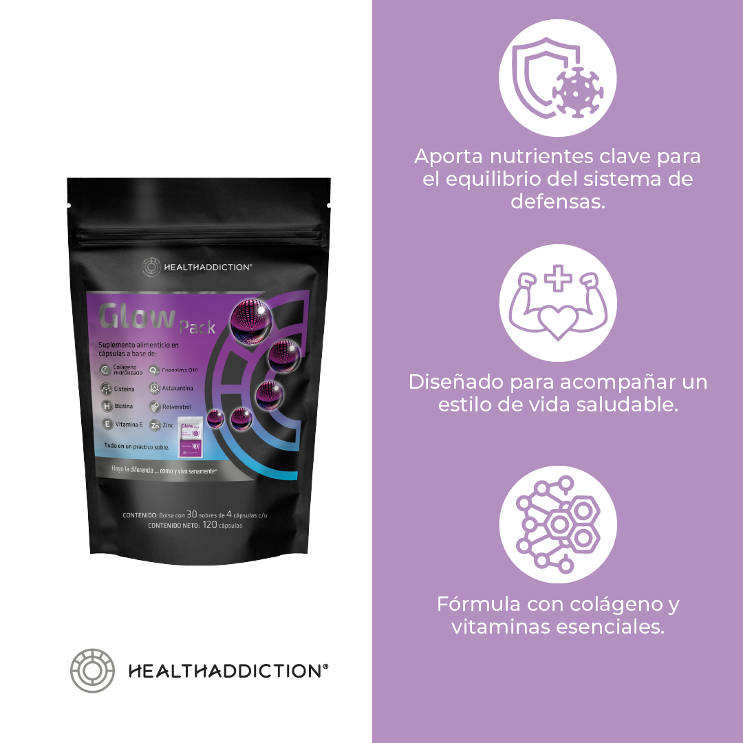 Foto 6 pulgar | Colágeno Antioxidantes Vitaminas y Zinc Healthaddiction Glow Pack 30 Caja Colágeno Hidrolizado 300 mg