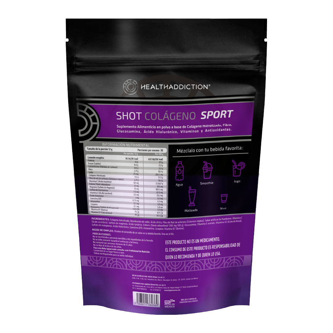 Foto 2 | Colágeno Sport Suplemento a Base de Colágeno Hidrolizado Sabor Frambuesa Healthaddiction Shot 30 Sobres 4.5 g