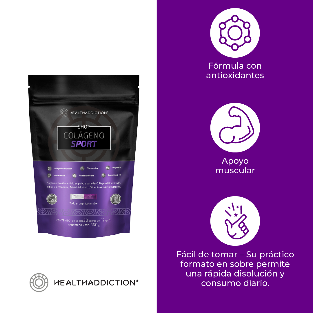 Foto 5 | Colágeno Sport Suplemento a Base de Colágeno Hidrolizado Sabor Frambuesa Healthaddiction Shot 30 Sobres 4.5 g