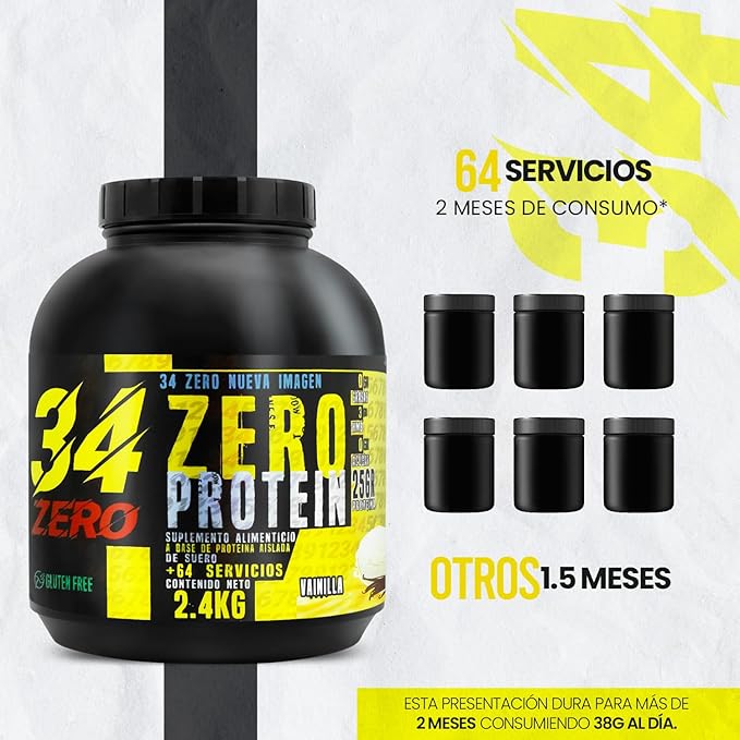 Foto 3 pulgar | 34 Zero Proteina 2.4 Kg Varios Sabores (vainilla)