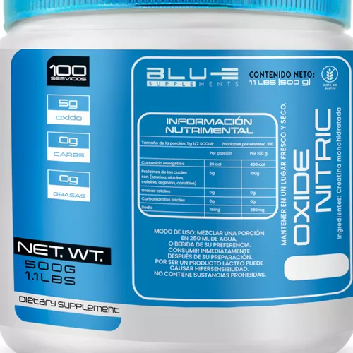 Foto 4 pulgar | Oxido Nitrico Blue Supplement De 500 Gr Para 500 Servicios Sabor Naranja
