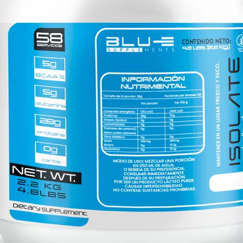 Foto 4 pulgar | Proteína Whey Hidrolizada Isolate Blu-e De 2.2kg Para 58 Servicio Sabor Vainilla