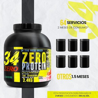 Foto 2 | 34 Zero Proteina 2.4 Kg Varios Sabores (fresa)