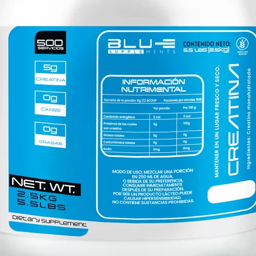 Foto 2 | Creatina Monohidratada Blu-e 2.5k 500 Servicios Sabor Naranja