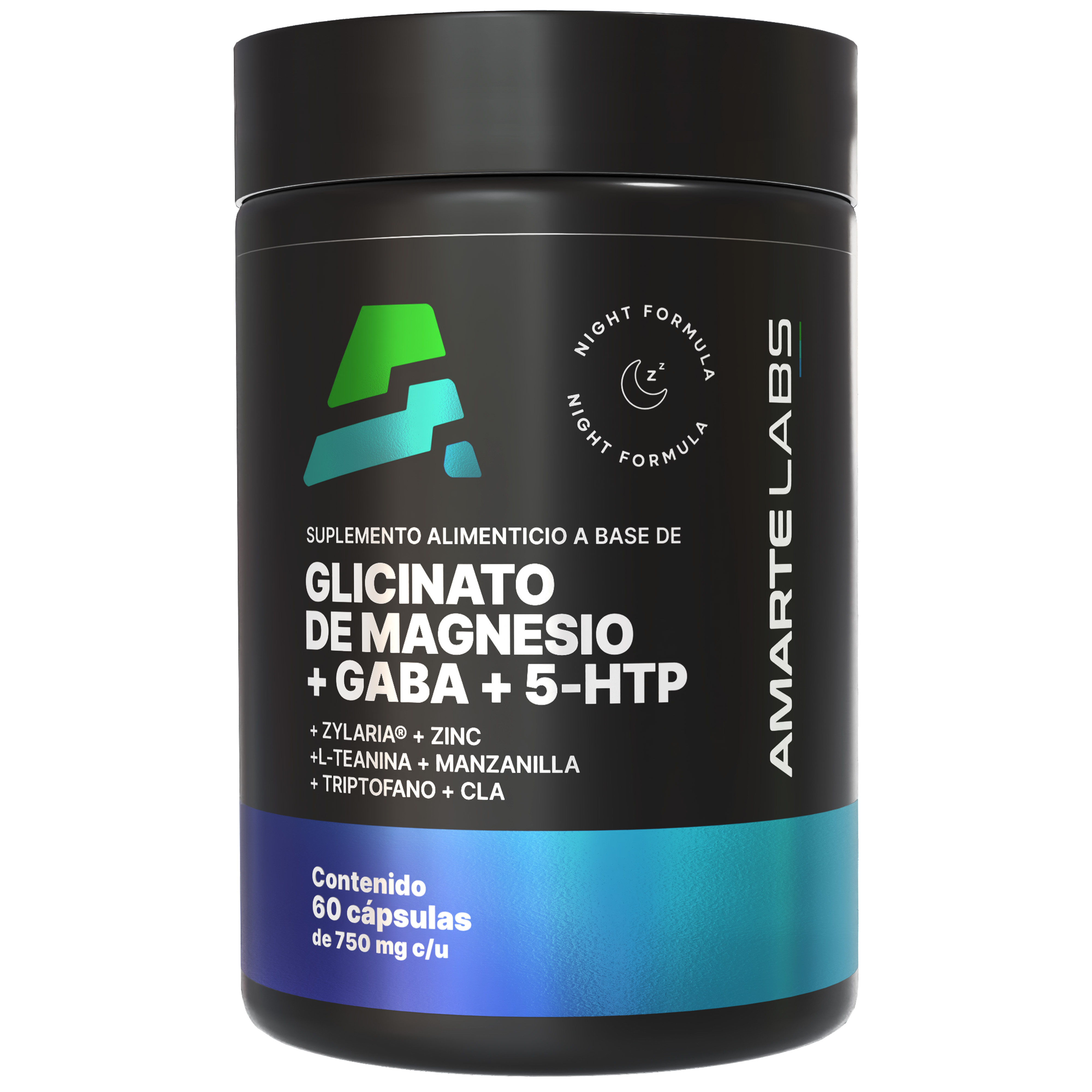 Foto 2 pulgar | Suplemento Alimenticio Amarte Labs Glicinato de Magnesio + Gaba + 5-htp 60 Cápsulas