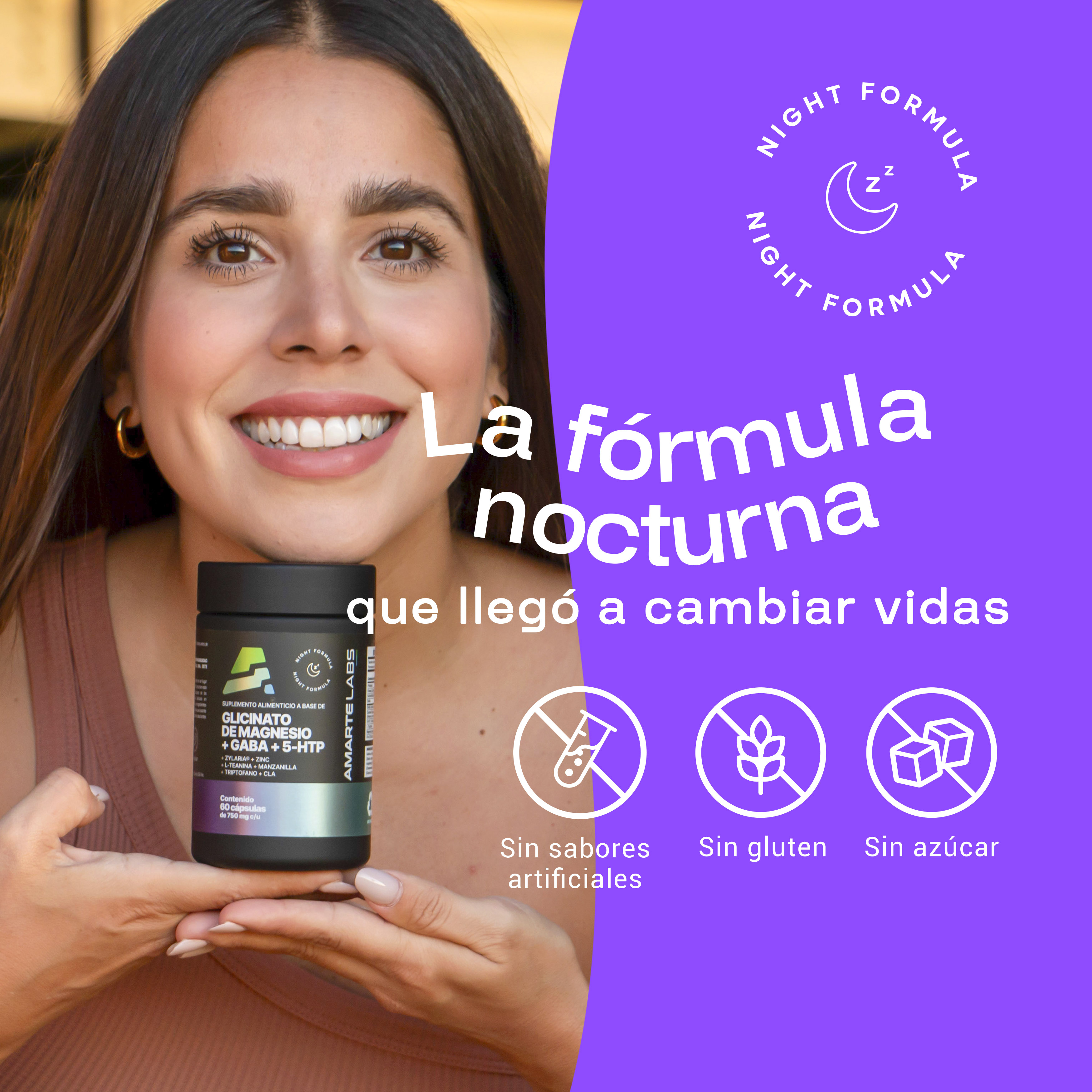 Foto 3 pulgar | Suplemento Alimenticio Amarte Labs Glicinato de Magnesio + Gaba + 5-htp 60 Cápsulas