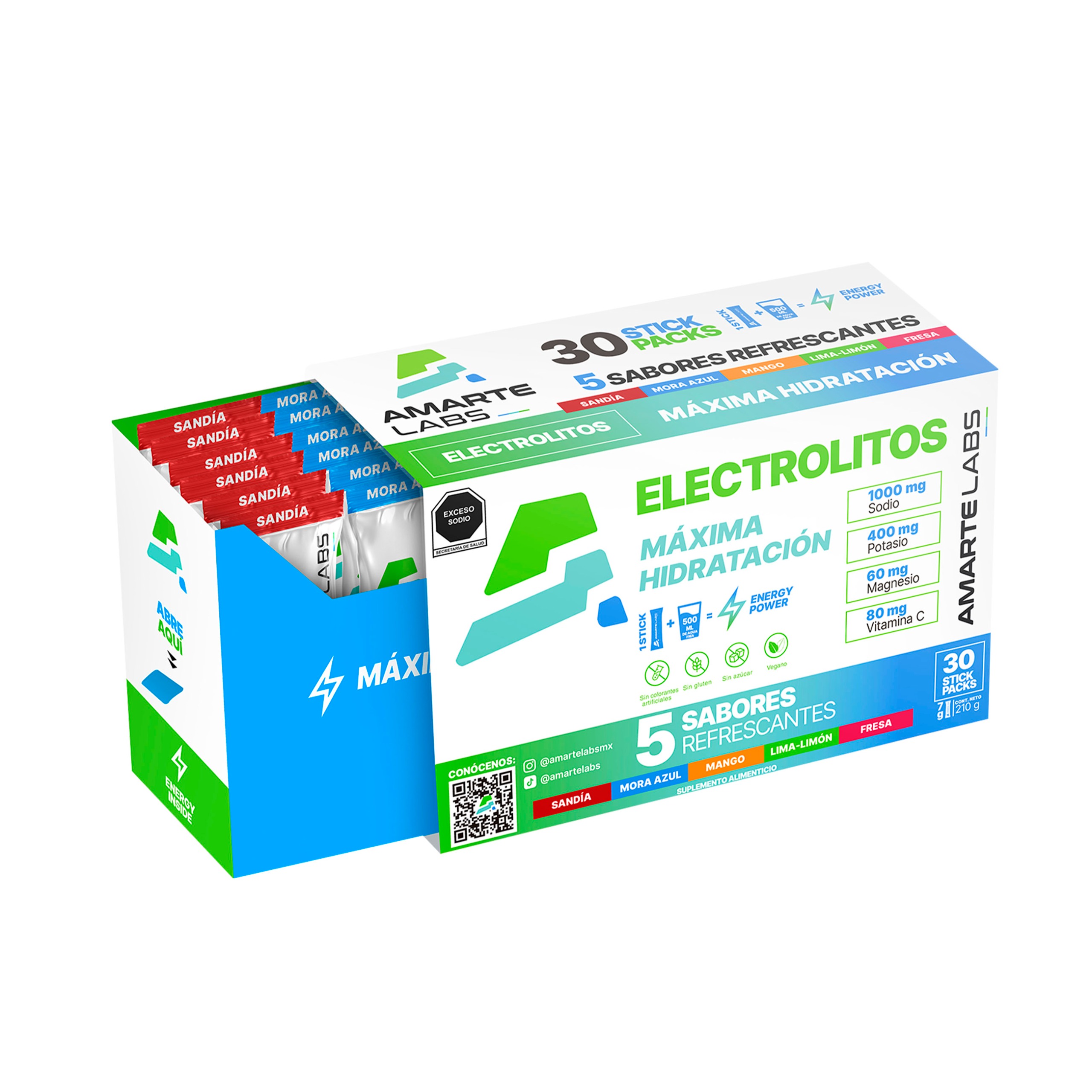 Foto 2 pulgar | Suplemento Amarte Labs Electrolitos 5 Sabores Refrescantes 30 Sobres