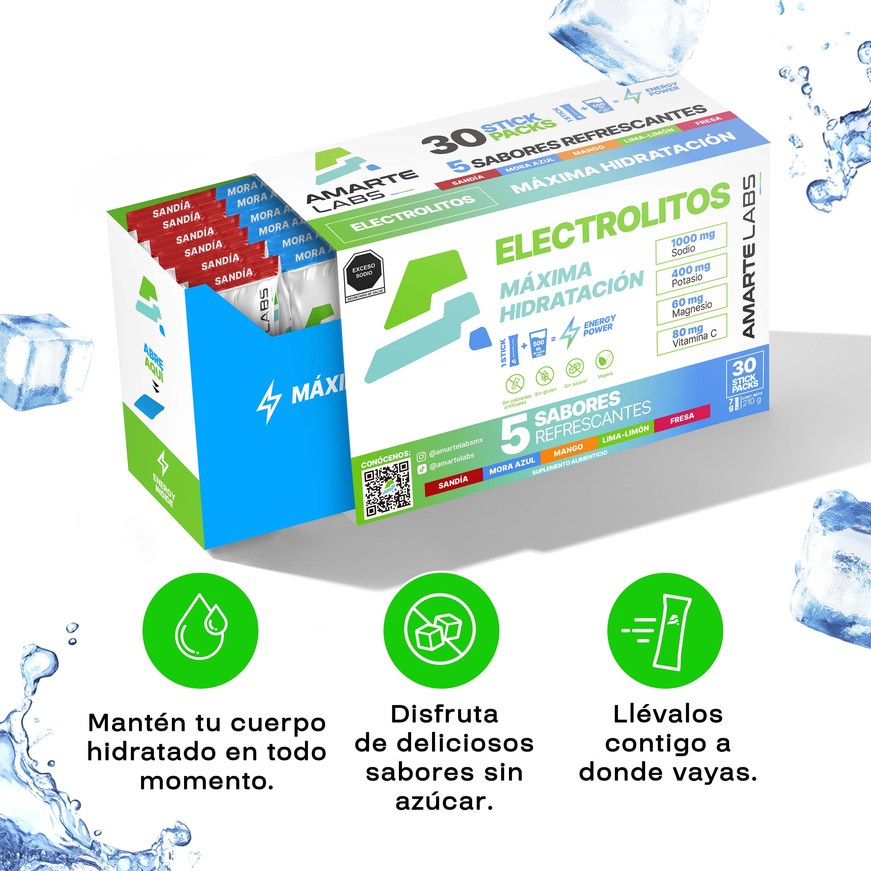 Foto 4 pulgar | Suplemento Amarte Labs Electrolitos 5 Sabores Refrescantes 30 Sobres