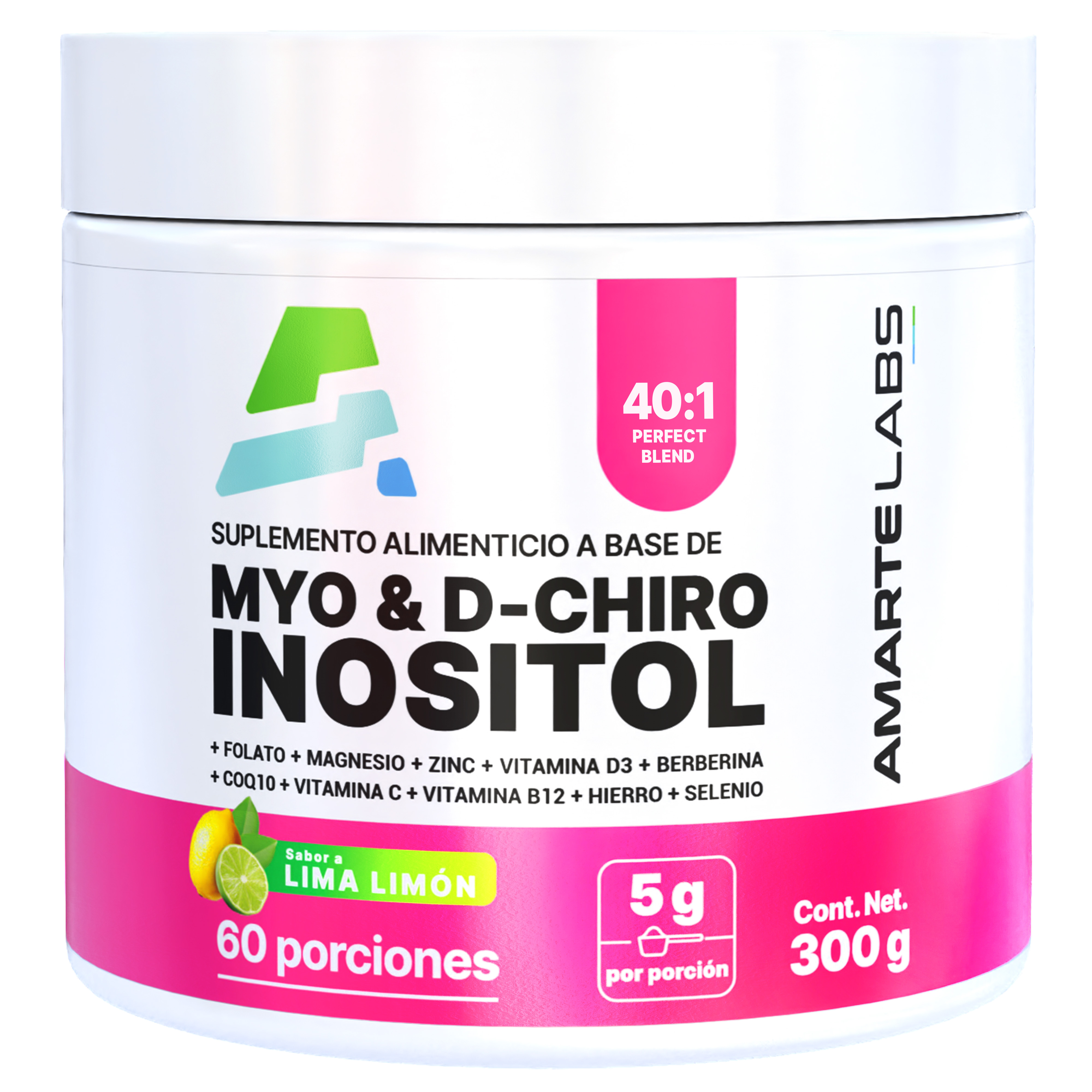 Foto 2 pulgar | Suplemento Amarte Labs Myo & D-chiro Inositol Lima Limón 300 gr