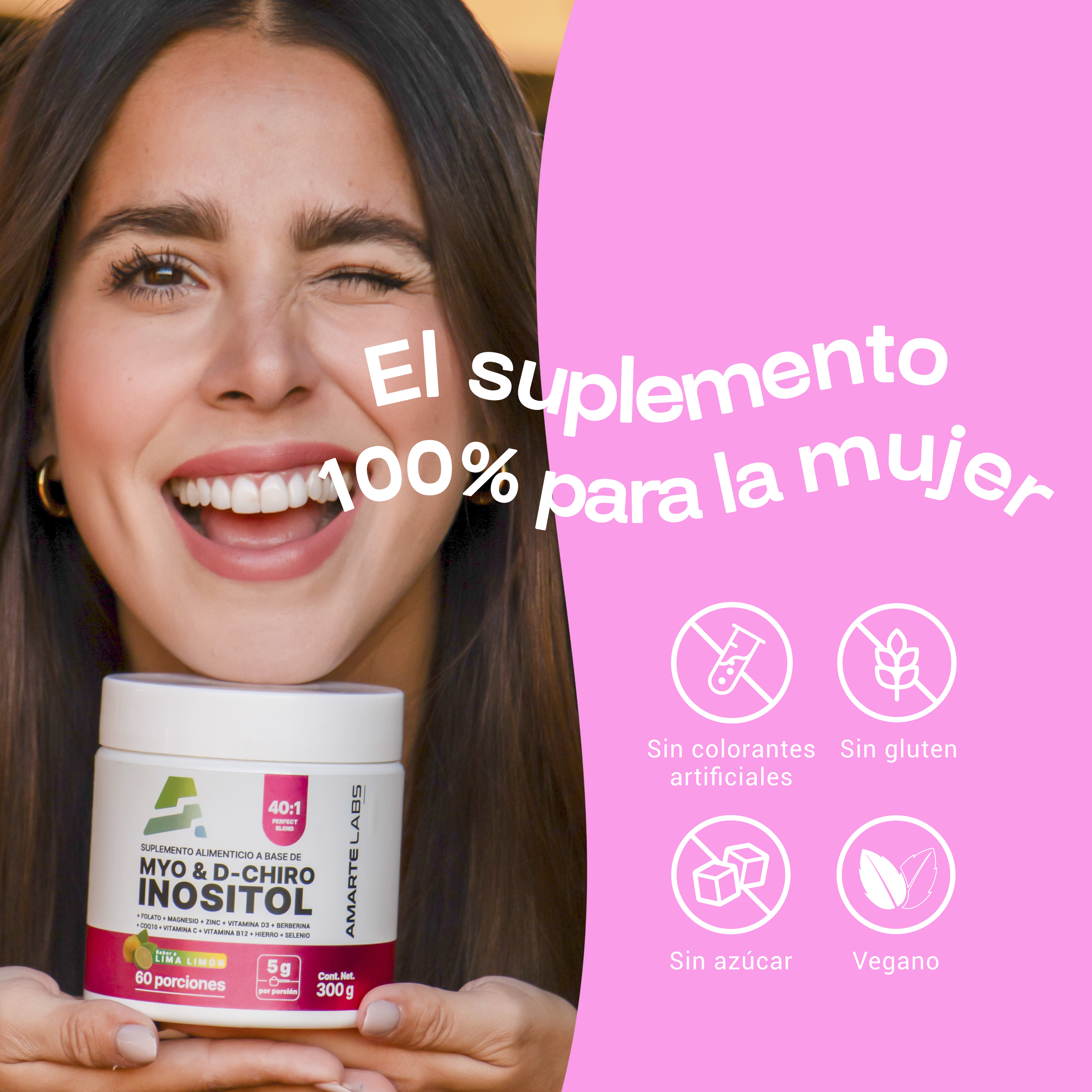 Foto 3 pulgar | Suplemento Amarte Labs Myo & D-chiro Inositol Lima Limón 300 gr