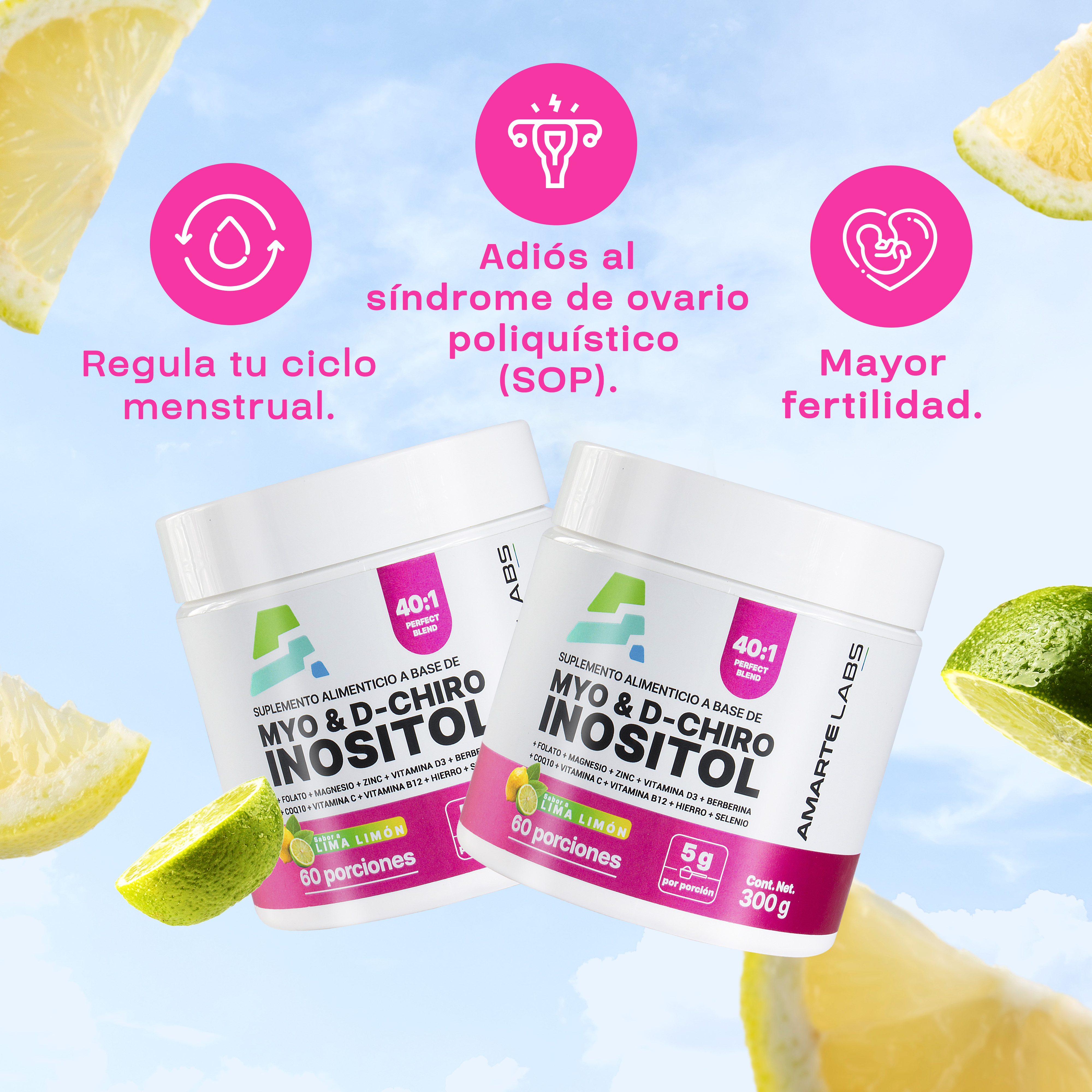 Foto 4 pulgar | Suplemento Amarte Labs Myo & D-chiro Inositol Lima Limón 300 gr
