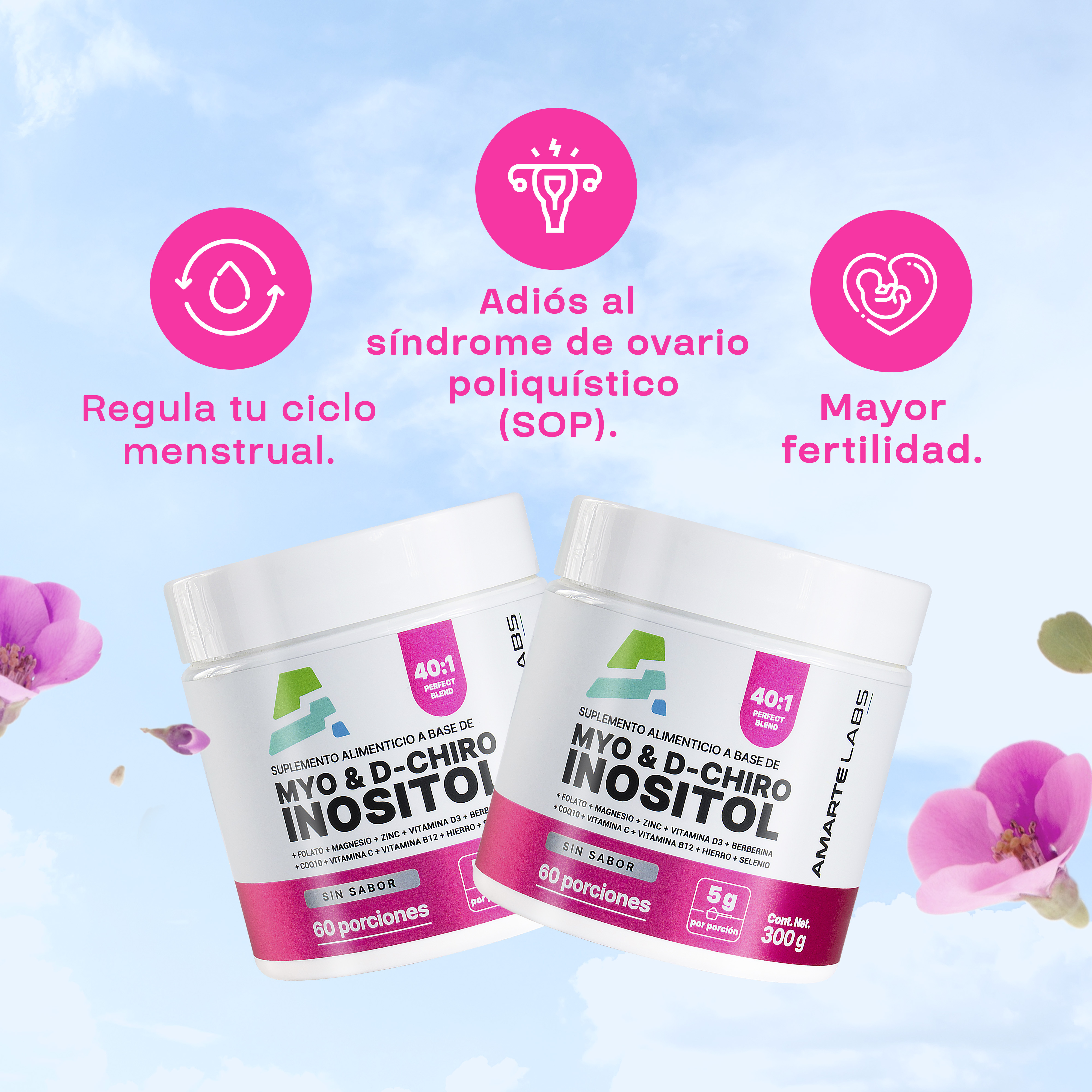 Foto 4 pulgar | Suplemento Alimenticio Amarte Labs Myo & D-Chiro Inositol sin Sabor 300 gr