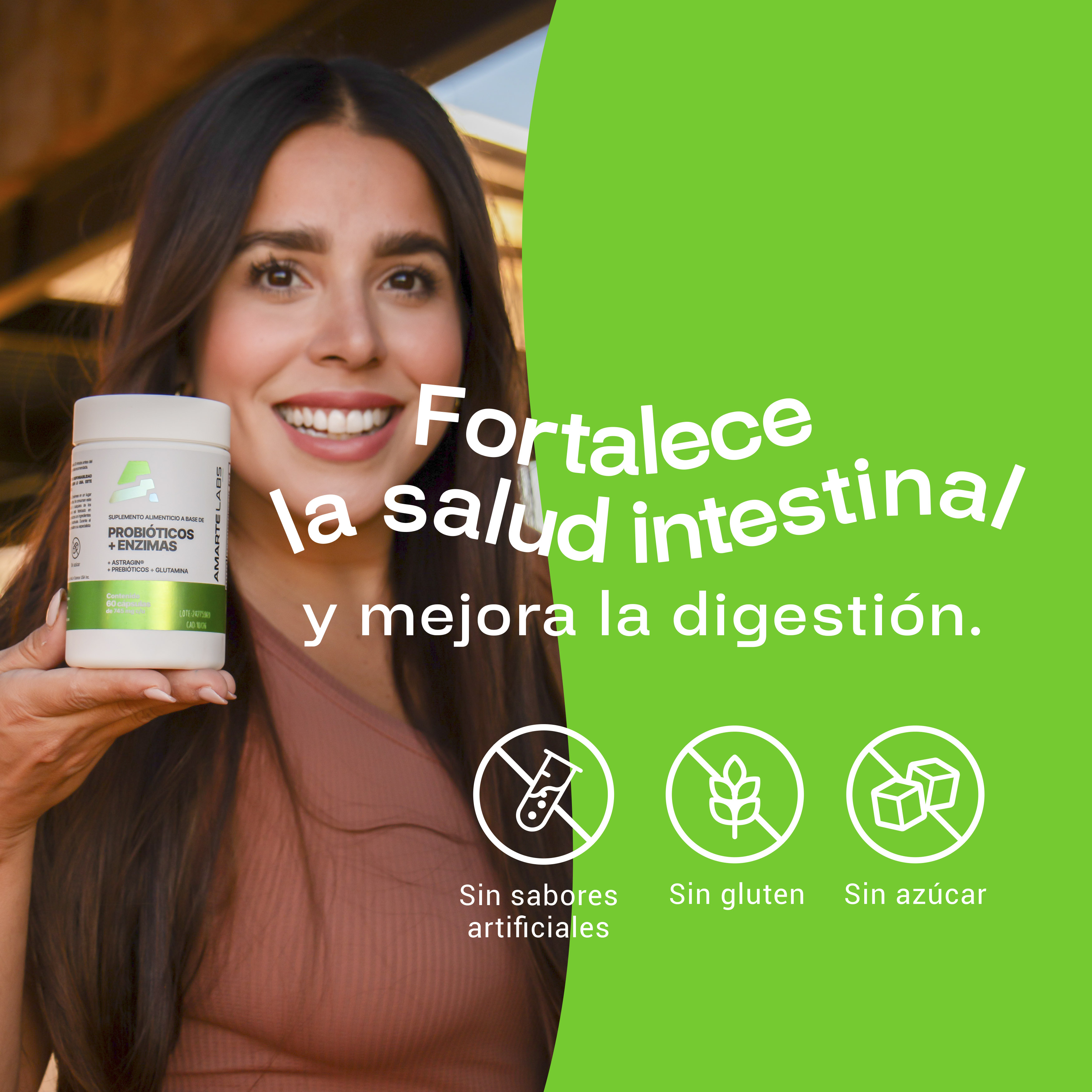 Foto 3 pulgar | Suplemento Alimenticio Probioticos + Enzimas Amarte Labs 60 Cápsulas