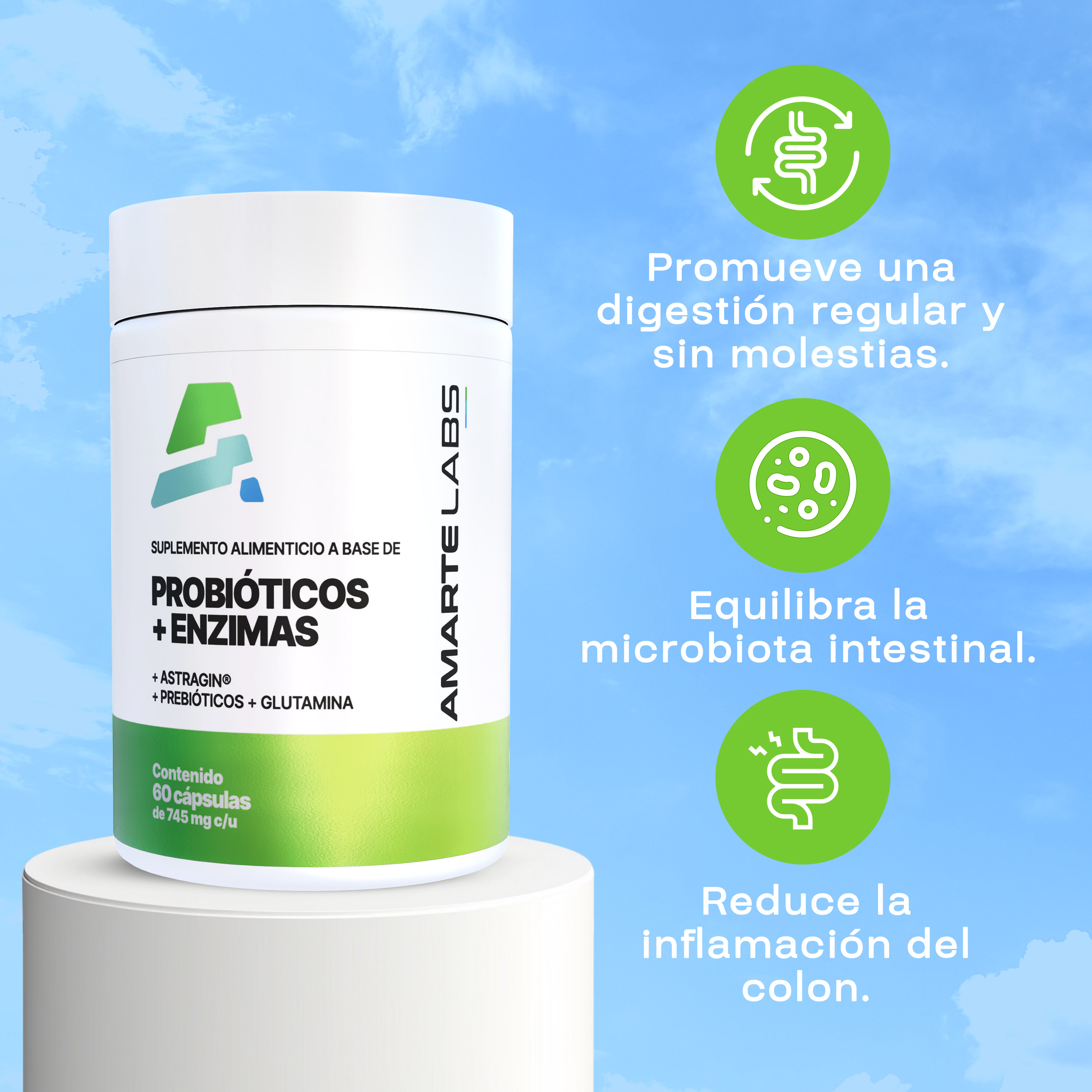 Foto 4 pulgar | Suplemento Alimenticio Probioticos + Enzimas Amarte Labs 60 Cápsulas