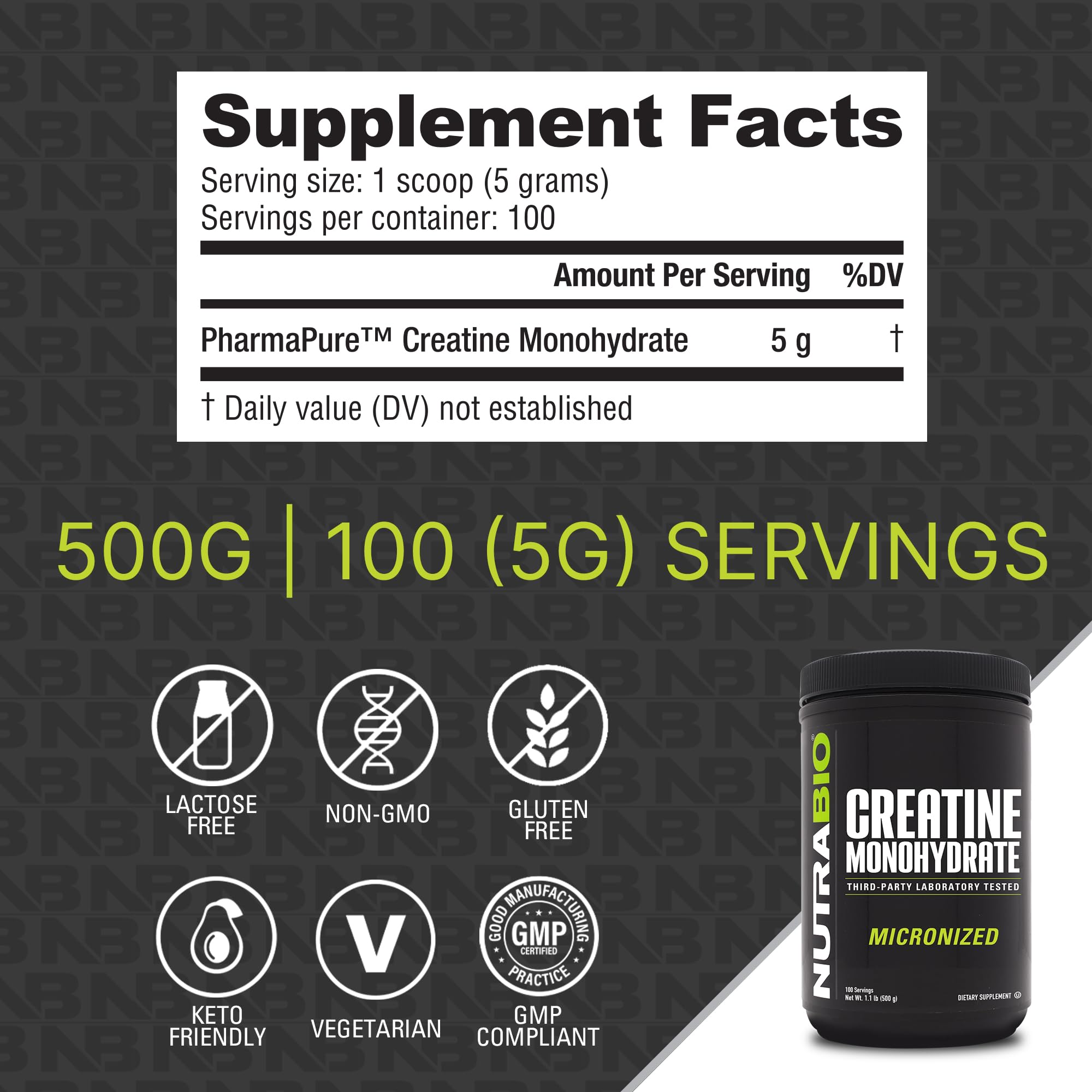 Foto 3 pulgar | Suplemento Nutrabio De Monohidrato De Creatina 500 G Sin Sabor - Venta Internacional.