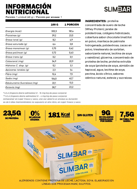 Foto 3 | Barritas Proteicas Slimba Platano Manjar Flavor 23,5 G De Proteína X12 - Venta Internacional.