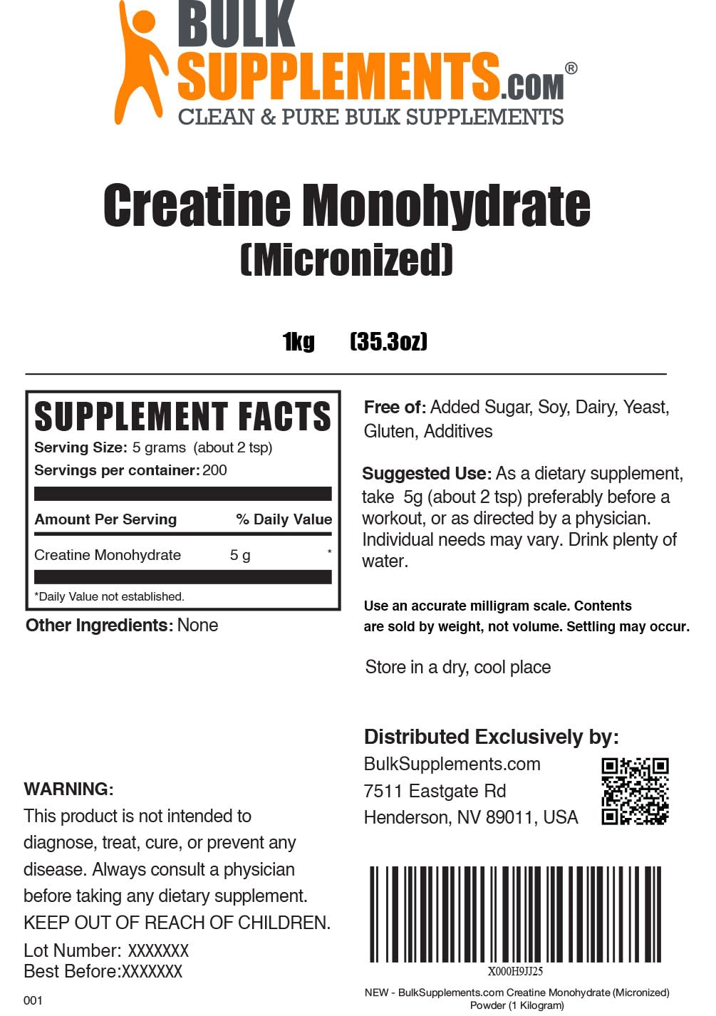 Foto 8 pulgar | Suplemento De Creatina Bulksupplements.com Creatina En Polvo De 1 Kg - Venta Internacional.