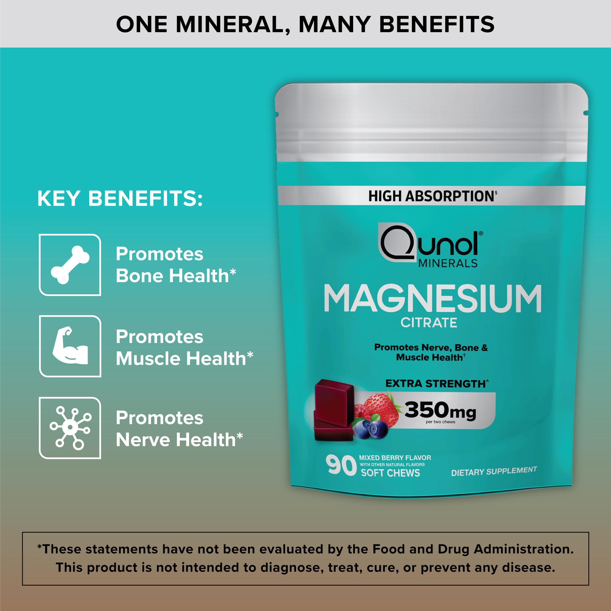 Foto 5 | Suplemento Qunol Para Masticar Con Citrato De Magnesio, 350 Mg, 90 Unidades - Venta Internacional.