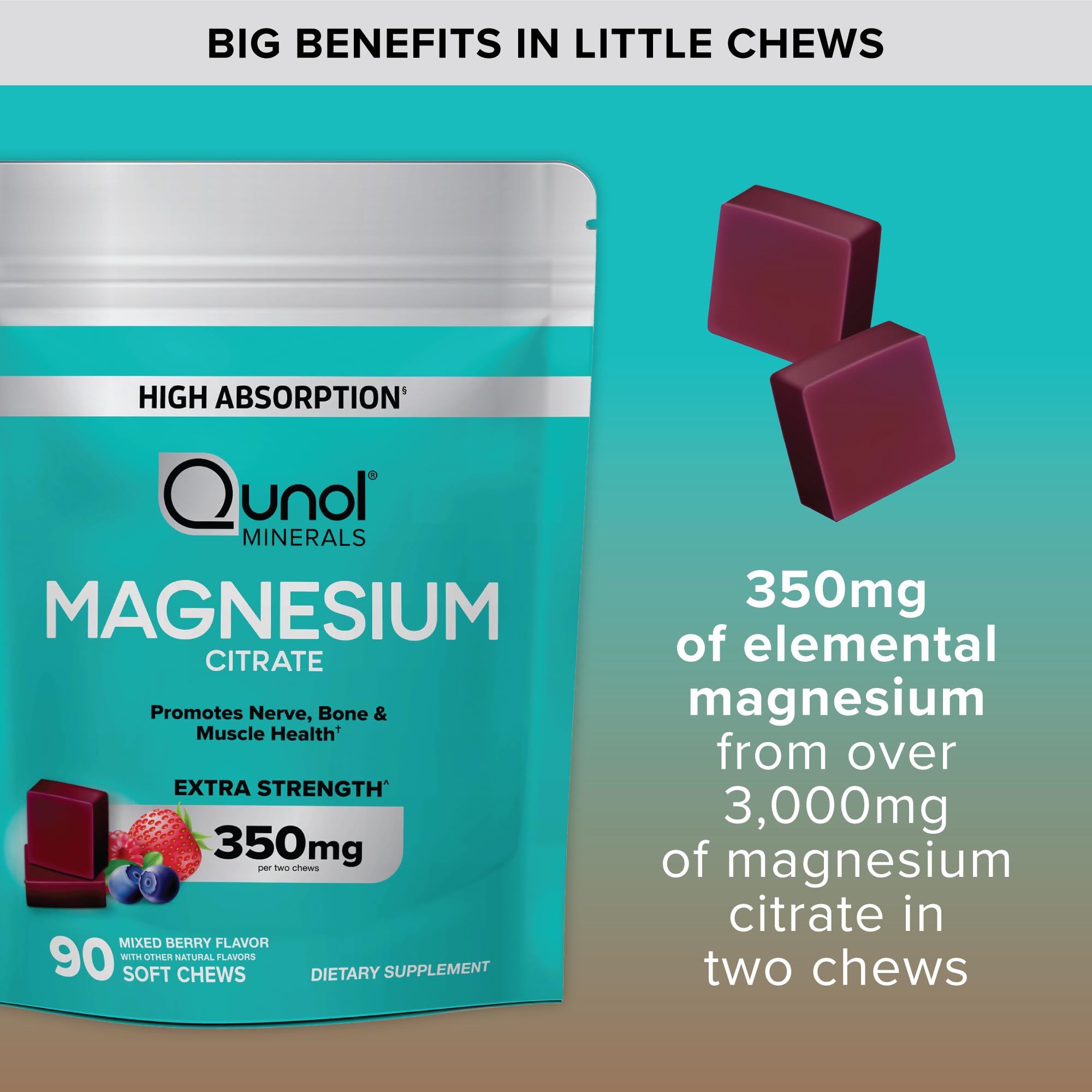 Foto 8 pulgar | Suplemento Qunol Para Masticar Con Citrato De Magnesio, 350 Mg, 90 Unidades - Venta Internacional.