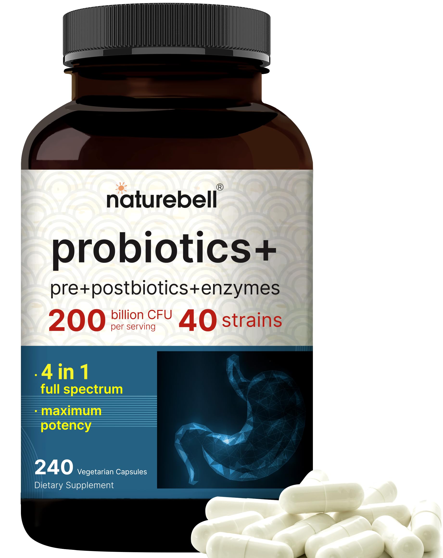 Foto 2 pulgar | Suplemento Naturebell Probiotics, 200 Mil Millones De Cfu, 240 Cápsulas - Venta Internacional.