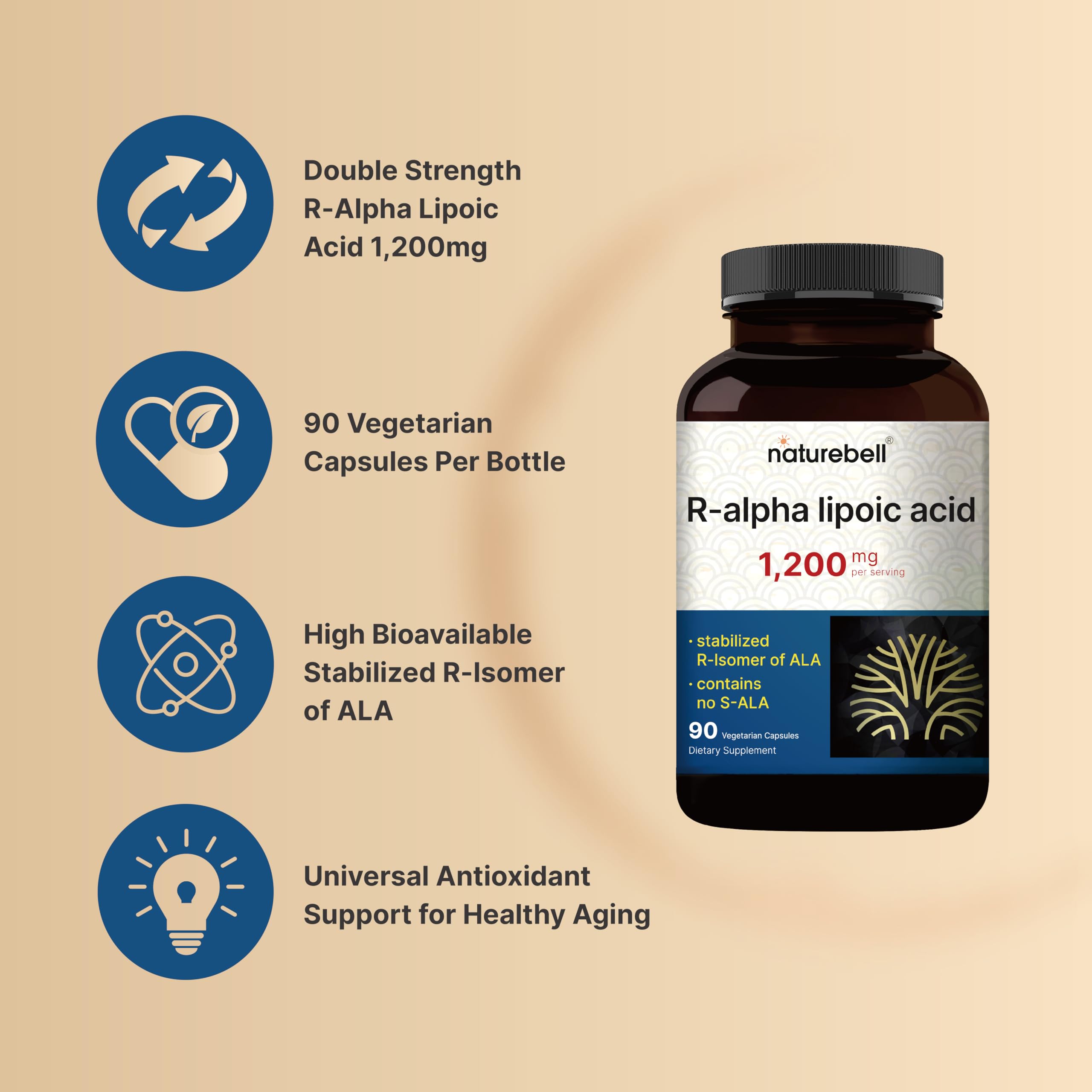 Foto 4 pulgar | Suplemento Naturebell R De Ácido Alfa Lipoico 1200 Mg 90 Cápsulas - Venta Internacional.