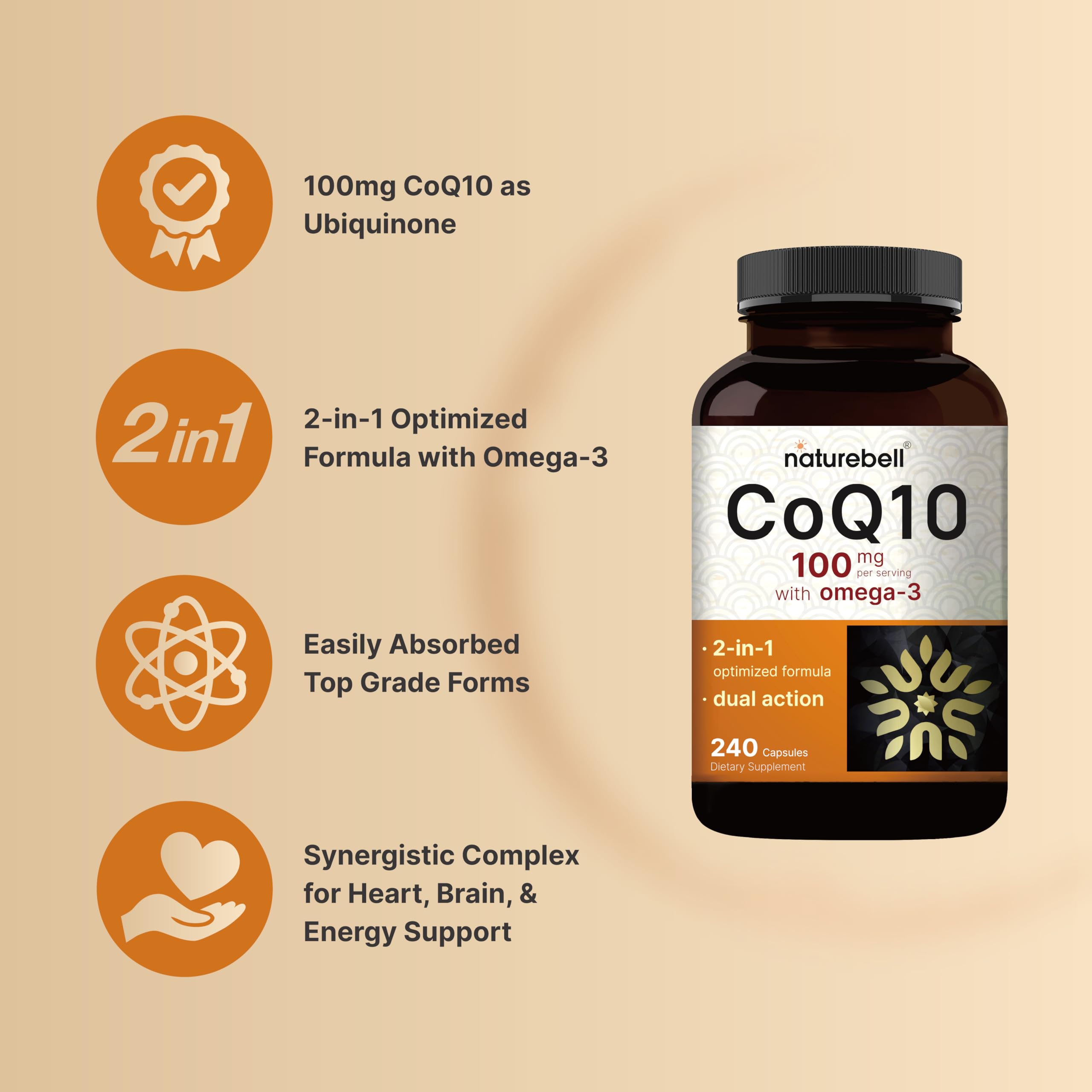 Foto 3 | Suplemento Naturebell Coq10 (ubiquinona) 100 Mg Con Omega-3 - Venta Internacional.